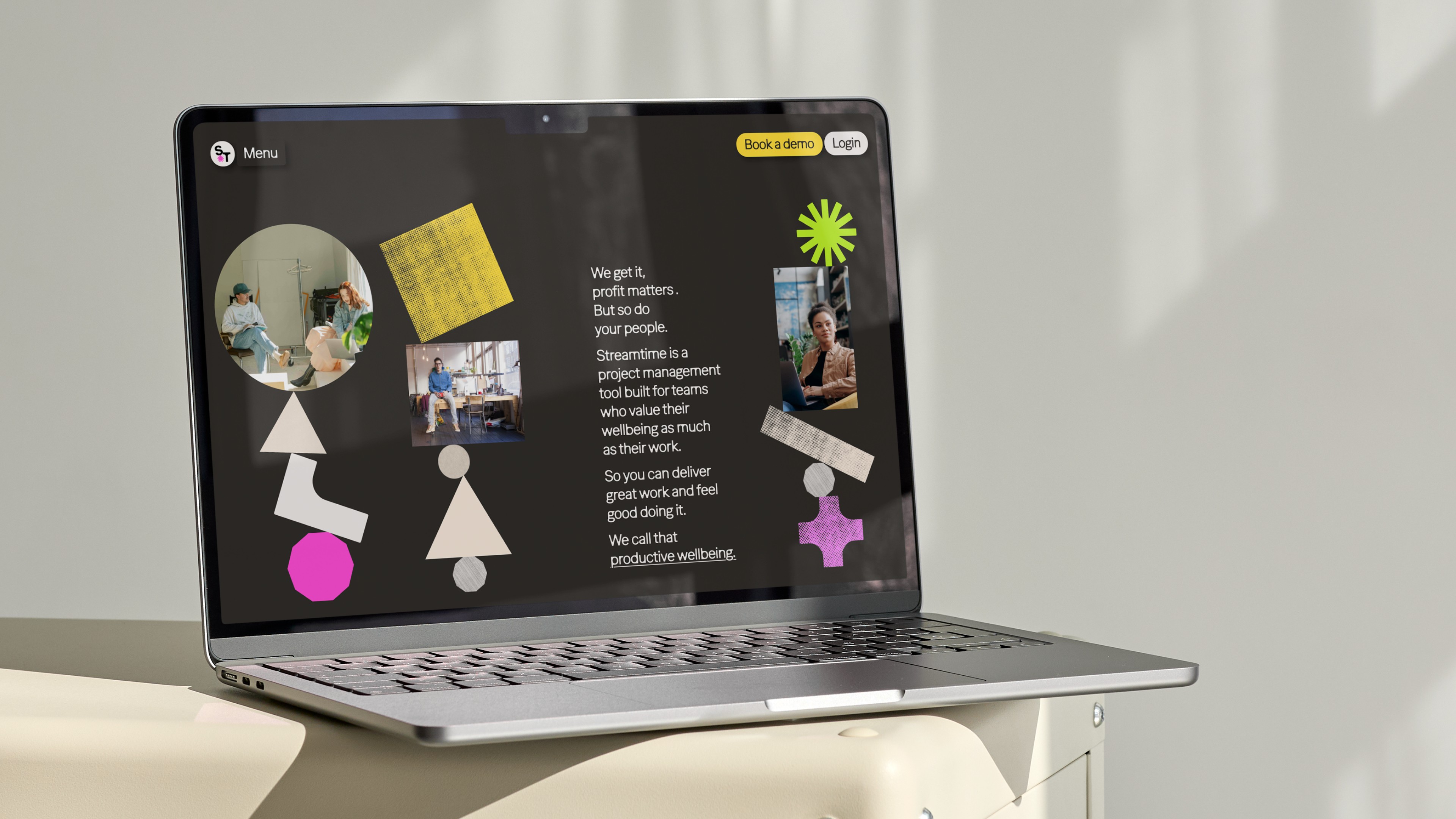 Graphic depicting a hexagonal cropped photo of an interior room design with grid lines along its borders.